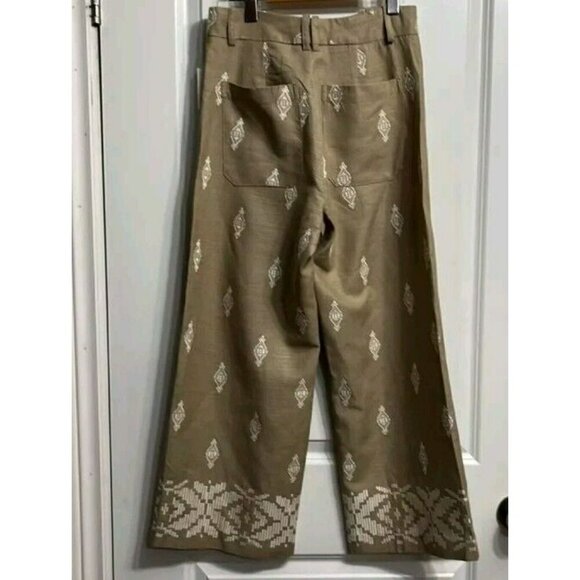 ZARA Linen Blend Embroidered Wide Leg Crop Pants Beige Blogger F 2731 047 - Picture 1 of 12